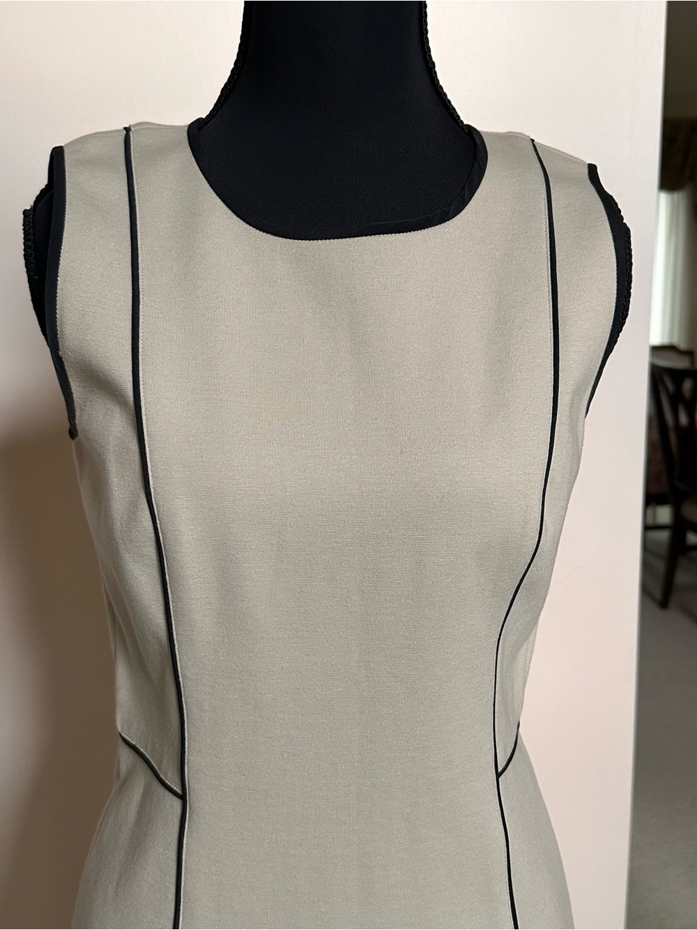 Donna Karan Gray Midi Dress with Black Piping - Picture 2 of 11